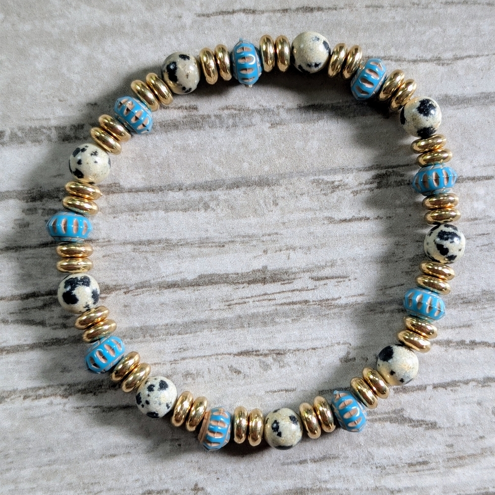 Handcrafted Dalmatian Jasper and Turquoise Bracelet